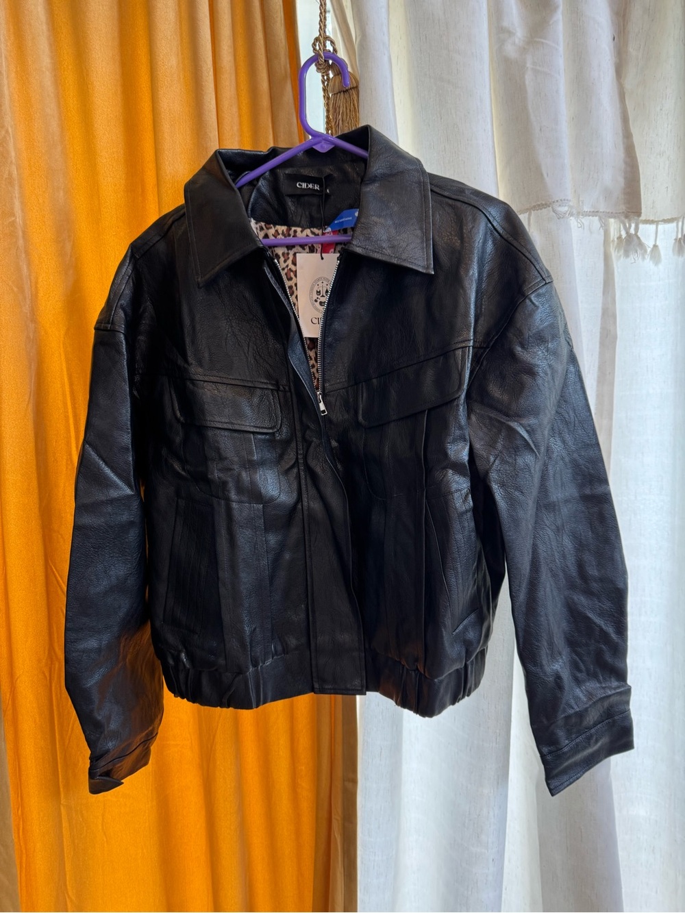 Cider Black Leather Zip-Front Women's Jacket